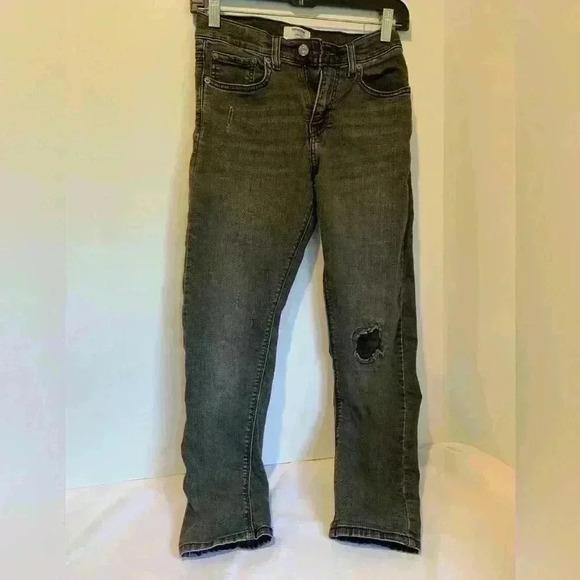 Levi’s Denizen Boys Size 12 Regular Black Distressed Thrashed Taper Jeans - Picture 1 of 7
